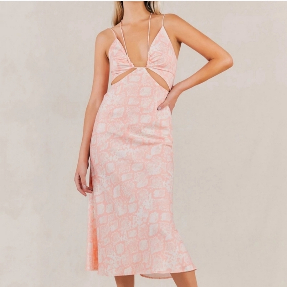 MISHA Lupita Cutout Midi Dress Spaghetti Strap In Snakeskin Print size 8